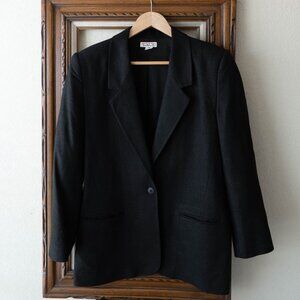 Vintage Talbots Silk Blazer Size 10 Black Made USA Classic Single Button Jacket